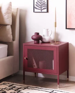 Mesa De Cabeceira Com 1 Porta Em Metal Vermelho Ossett