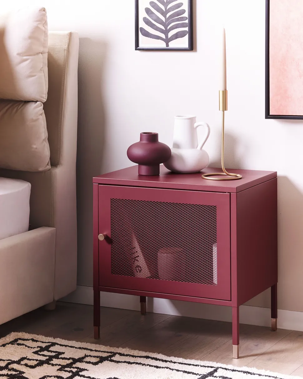 Mesa De Cabeceira Com 1 Porta Em Metal Vermelho Ossett