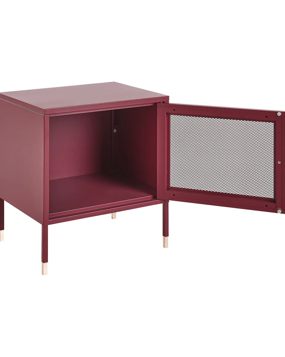 Mesa De Cabeceira Com 1 Porta Em Metal Vermelho Ossett