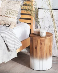 Mesa De Cabeceira Redonda Em Madeira Clara Movas