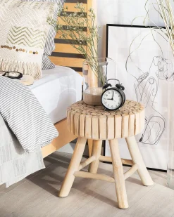 Mesa De Cabeceira Redonda Em Madeira Clara Nampa