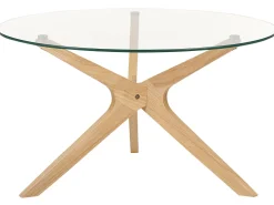 Mesa De Centro Em Madeira Clara E Tampo De Vidro Temperado 80 Cm Valley