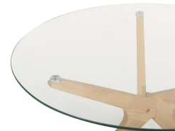 Mesa De Centro Em Madeira Clara E Tampo De Vidro Temperado 80 Cm Valley