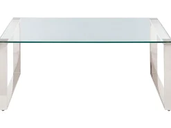 Mesa De Centro Prateada Com Tampo De Vidro Tilon