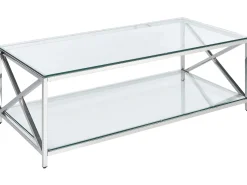 Mesa De Centro Prateada Com Tampo De Vidro Audet