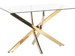 Mesa De Jantar Com Vidro Temperado E Pernas Douradas 120 X 70 Cm Maramo