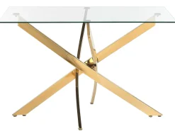 Mesa De Jantar Com Vidro Temperado E Pernas Douradas 120 X 70 Cm Maramo