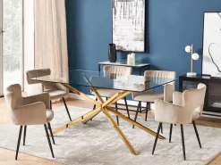 Mesa De Jantar Com Vidro Temperado E Pernas Douradas 160 X 90 Cm Cora