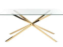 Mesa De Jantar Com Vidro Temperado E Pernas Douradas 160 X 90 Cm Cora