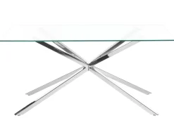 Mesa De Jantar Com Vidro Temperado E Pernas Prateadas 160 X 90 Cm Cora