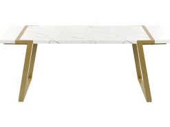 Mesa De Jantar Efeito De Marmore E Dourado 90 X 200 Cm Martynika