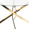 Mesa De Jantar Redonda Com Vidro Temperado E Pernas Douradas 120 Cm Maramo