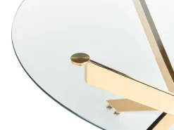 Mesa De Jantar Redonda Com Vidro Temperado E Pernas Douradas 120 Cm Maramo