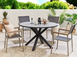 Mesa De Jardim Redonda Em Aluminio Cinzento E Preto 120 Cm Maletto