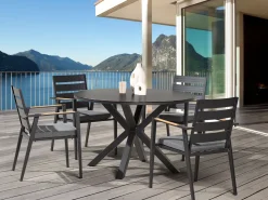 Mesa De Jardim Redonda Em Aluminio Preto 120 Cm Maletto