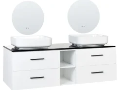 Mobiliario De Banho Branco Com Lavatorio Duplo E Espelhos Pilar