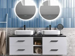 Mobiliario De Banho Branco Com Lavatorio Duplo E Espelhos Pilar