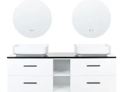 Mobiliario De Banho Branco Com Lavatorio Duplo E Espelhos Pilar