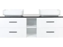 Mobiliario De Banho Branco Com Lavatorio Duplo E Espelhos Pilar