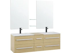 Movel De Casa De Banho Com Gavetas, 2 Lavatorios E 2 Espelhos Creme Madrid