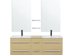 Movel De Casa De Banho Com Gavetas, 2 Lavatorios E 2 Espelhos Creme Madrid