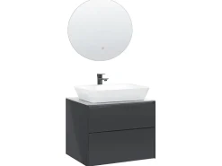 Movel De Casa De Banho Com Espelho Em Branco E Cinzento Escuro Manzon