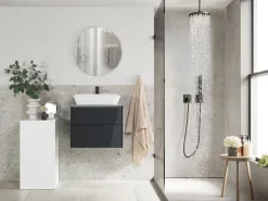 Movel De Casa De Banho Com Espelho Em Branco E Cinzento Escuro Manzon