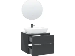 Movel De Casa De Banho Com Espelho Em Branco E Cinzento Escuro Manzon