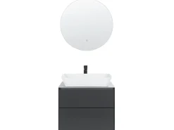 Movel De Casa De Banho Com Espelho Em Branco E Cinzento Escuro Manzon