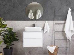 Movel De Casa De Banho Com Espelho Em Branco E Cinzento Manzon