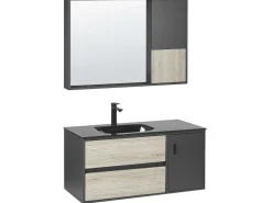 Movel De Casa De Banho E Espelho Castanho Claro E Preto 100 Cm Teruel