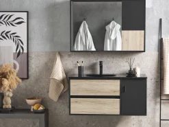 Movel De Casa De Banho E Espelho Castanho Claro E Preto 100 Cm Teruel