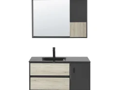 Movel De Casa De Banho E Espelho Castanho Claro E Preto 100 Cm Teruel