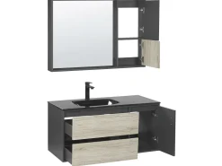 Movel De Casa De Banho E Espelho Castanho Claro E Preto 100 Cm Teruel