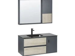 Movel De Casa De Banho E Espelho Castanho Claro E Cinzento 100 Cm Teruel