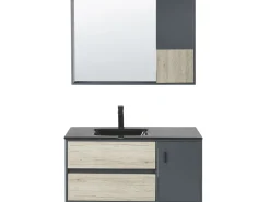 Movel De Casa De Banho E Espelho Castanho Claro E Cinzento 100 Cm Teruel