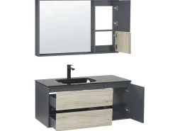 Movel De Casa De Banho E Espelho Castanho Claro E Cinzento 100 Cm Teruel