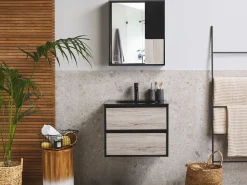 Movel De Casa De Banho E Espelho Castanho Claro E Preto 60 Cm Teruel