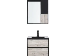 Movel De Casa De Banho E Espelho Castanho Claro E Preto 60 Cm Teruel