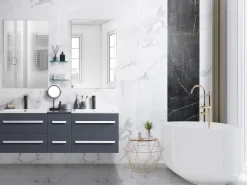 Movel De Casa De Banho E Gavetas Com 2 Lavatorios E 2 Espelhos Cinzento Madrid