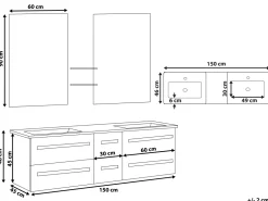 Movel De Casa De Banho E Gavetas Com 2 Lavatorios E 2 Espelhos Cinzento Madrid