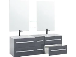 Movel De Casa De Banho E Gavetas Com 2 Lavatorios E 2 Espelhos Cinzento Madrid