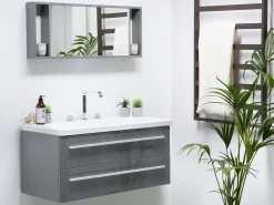 Movel De Casa De Banho Flutuante Com Lavatorio E Espelho Cinzento Almeria