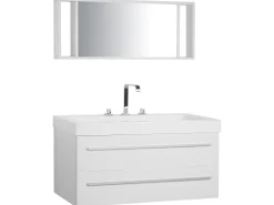 Movel De Casa De Banho Flutuante Com Lavatorio E Espelho Branco Almeria