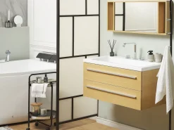 Movel De Casa De Banho Flutuante Com Lavatorio E Espelho Creme Almeria