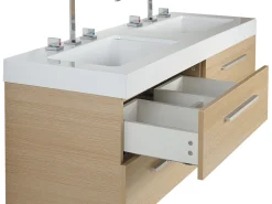 Movel De Casa De Banho Suspenso Com 2 Lavatorios E Espelho Creme Malaga