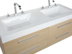 Movel De Casa De Banho Suspenso Com 2 Lavatorios E Espelho Creme Malaga