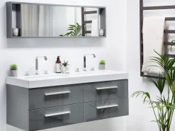 Movel De Casa De Banho Suspenso Com 2 Lavatorios E Espelho Cinzento Malaga