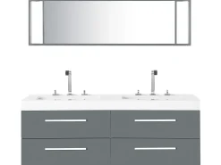 Movel De Casa De Banho Suspenso Com 2 Lavatorios E Espelho Cinzento Malaga