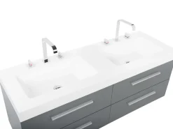 Movel De Casa De Banho Suspenso Com 2 Lavatorios E Espelho Cinzento Malaga